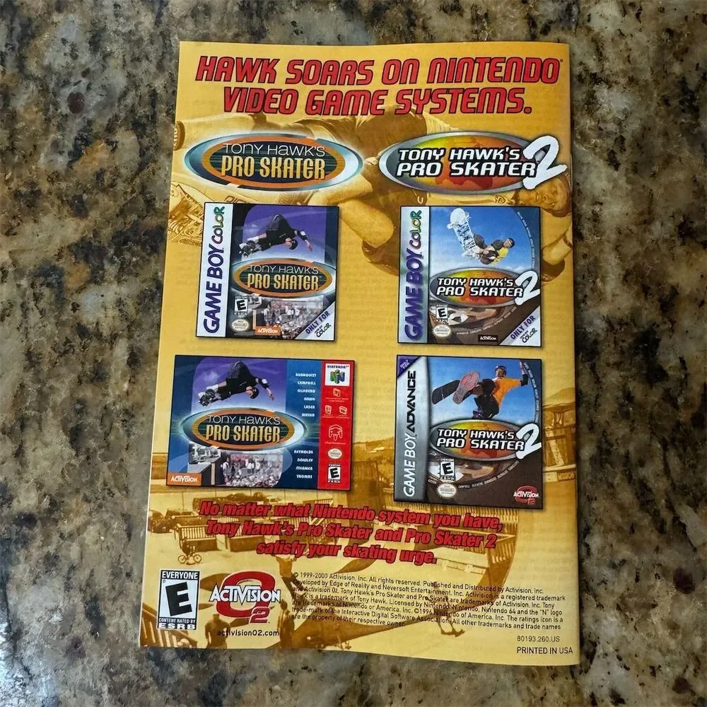 Tony Hawk's Pro Skater 2 Manual Nintendo 64 Original Booklet
